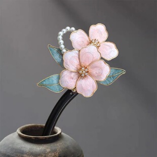 牡丹花绒花海棠花软簪汉服旗袍新中式发簪发夹盘发现代简约发150