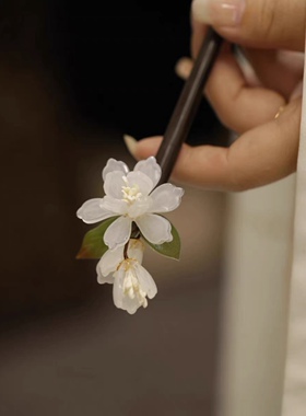 簪子简约现代木簪盘发白玉兰花发簪新式改良旗袍中式茶服清雅气质