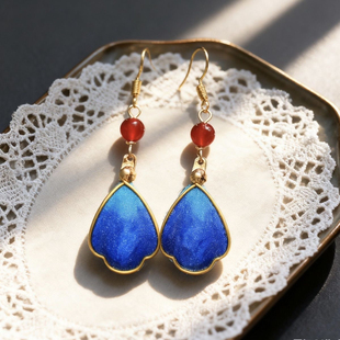 非遗绒花耳坠掐丝蚕丝绒花饰手工汉服饰品古风耳环耳饰01