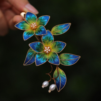 千里江山非遗绒花发簪丝绒蚕丝汉服配饰中式发钗古风头饰发夹178