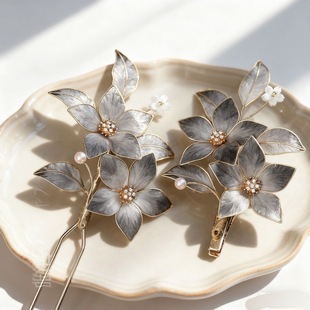 原创设计非遗绒花发饰古风复古特色水墨色绒花发钗头饰185