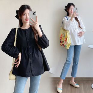 孕妇秋季新款小清新显瘦上衣时尚百搭减龄娃娃衫韩版大码孕期衬衫