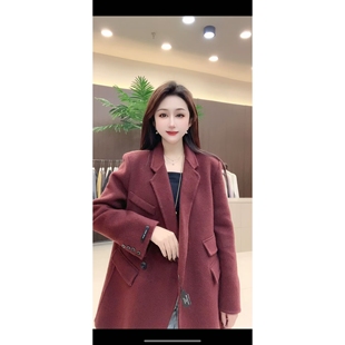 J1081双兜盖安哥拉红羊绒大衣2025新款休闲大牌风外套