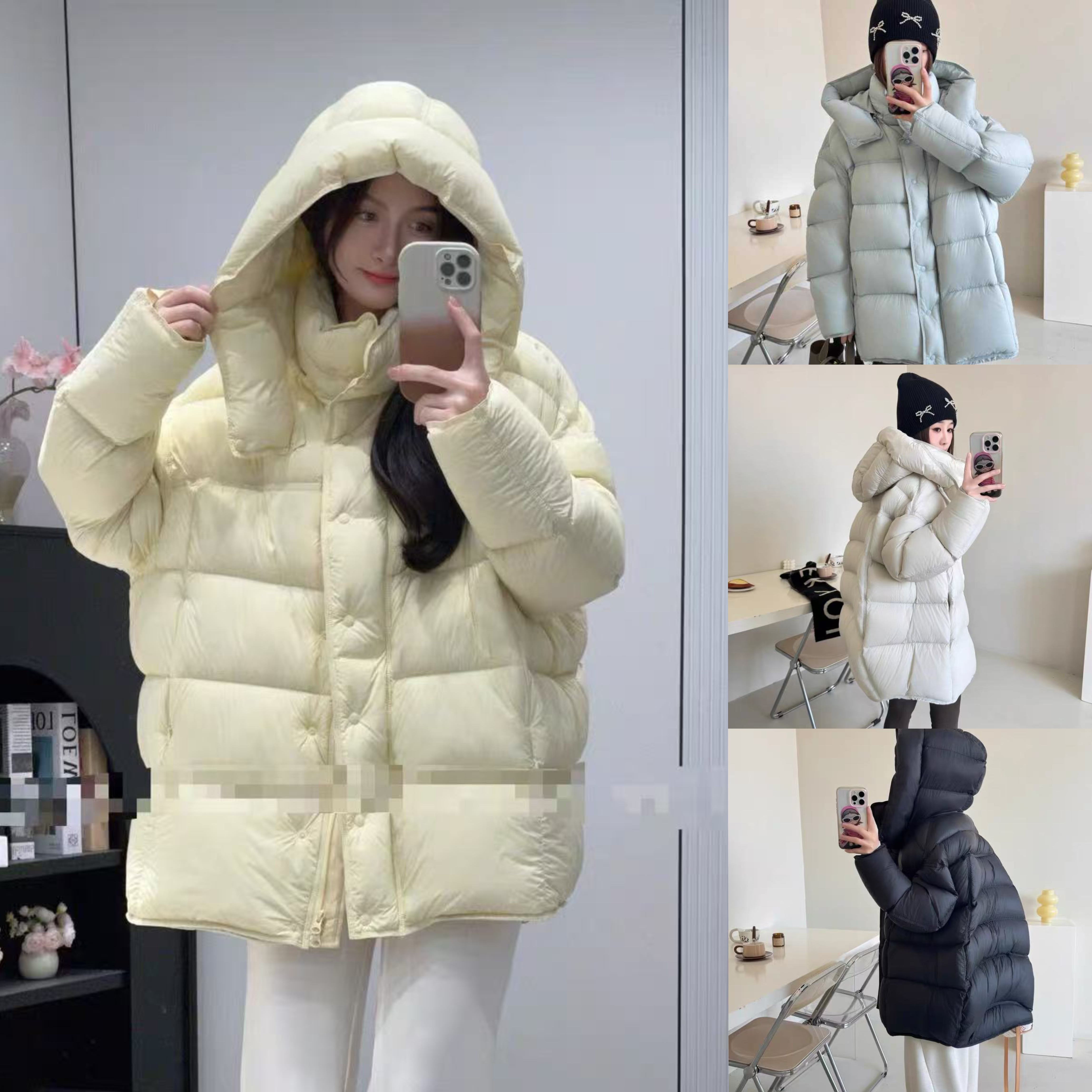 H99496-2025新款冬日锁温云朵大泡芙羽绒服女短款连帽保暖白鸭绒