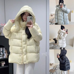H99496-2025新款冬日锁温云朵大泡芙羽绒服女短款连帽保暖白鸭绒