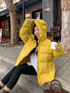 H99527欧货设计感中长款白鸭绒连帽羽绒服女2026冬季新款洋气百搭