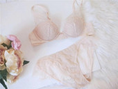 日系PJ蜜桃派Salon高端线贵妇睫毛蕾丝优雅性感内衣文胸套装 透视