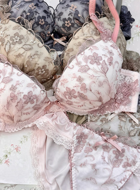 R家日系少女刺绣内衣甜美小花圆盘低鸡心女士文胸聚拢65610