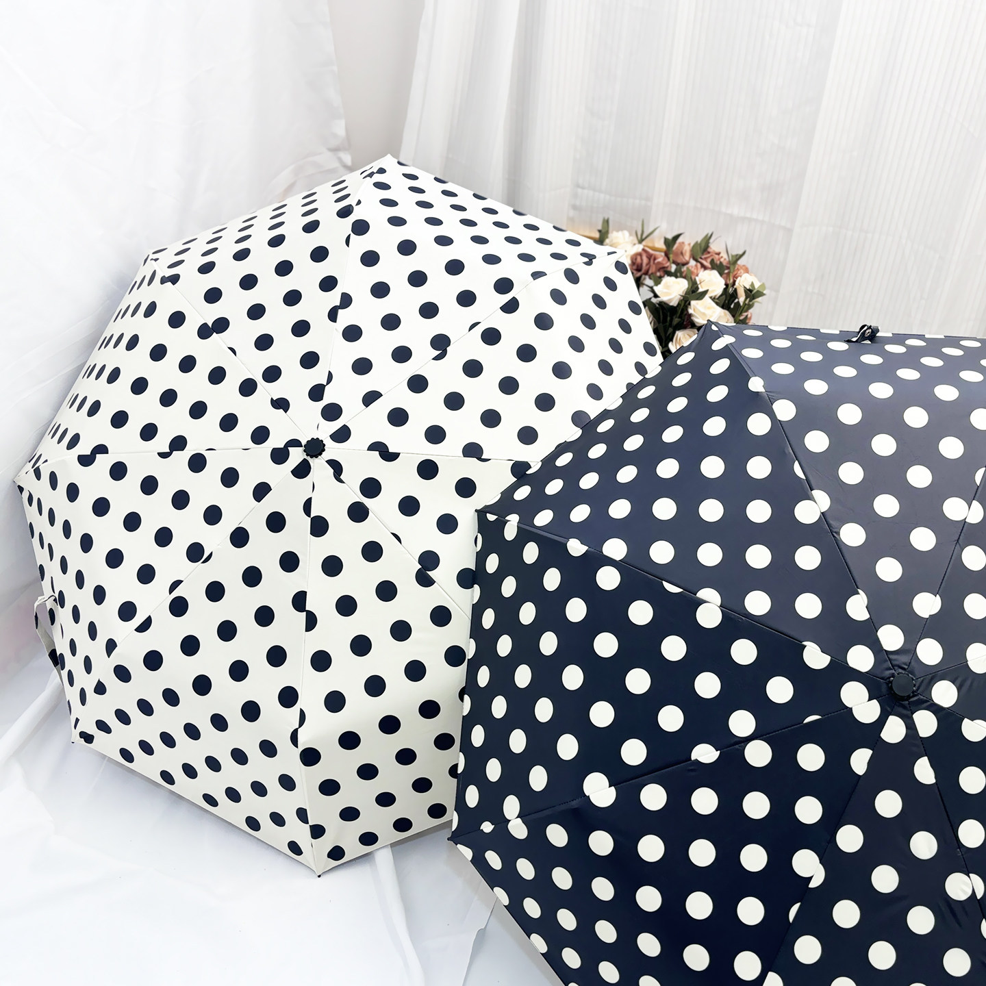 高颜值波点雨伞女太阳伞防晒防紫外线黑胶遮阳晴雨两用折叠伞学生