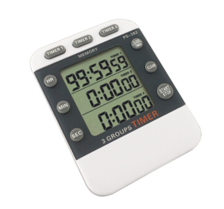 追日PS-382三通道计时器3屏显示带时钟提示音大 秒表 厨房计时器