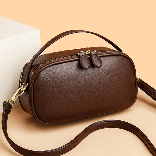 2025春季新款真皮单肩斜挎小包包双拉链手提小方包软牛皮休闲女包