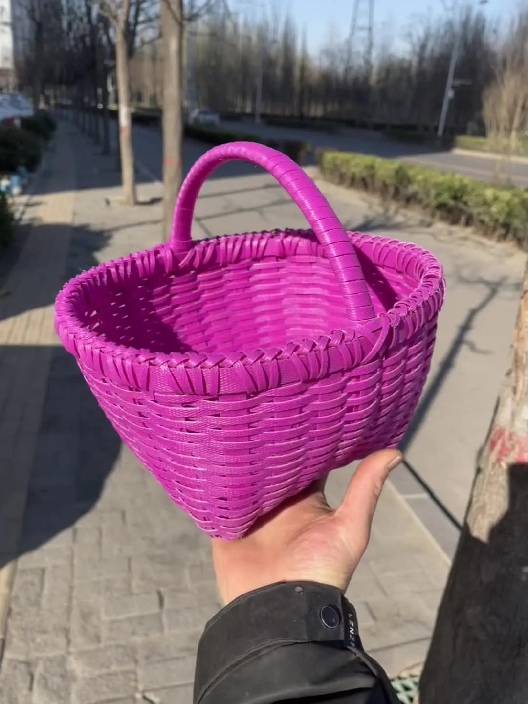 手工编织篮子水果篮菜篮采摘篮购物篮买菜篮野餐篮新款紫色小提篮