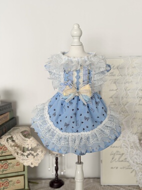 AW原创超萌蓝色可爱灯芯绒蝴蝶爱心宠物居家公主裙猫咪狗狗泰迪裙