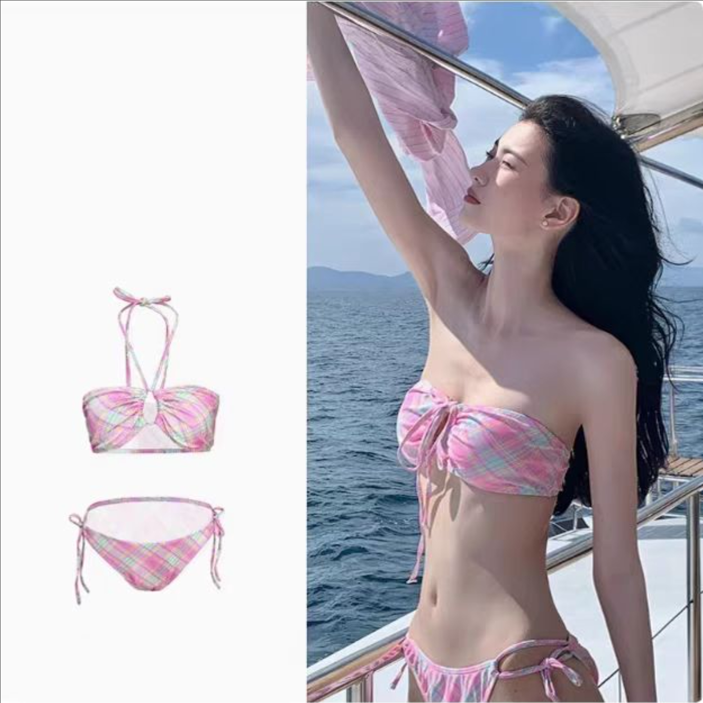 韩图2025新款比基尼三件套分体泳衣女小胸聚拢性感纯欲风辣妹度假