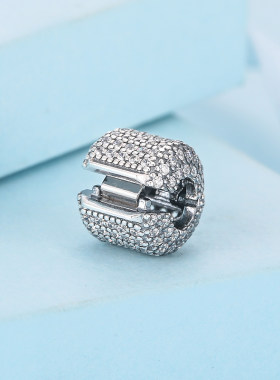 现货Pandora潘多拉手链Pavé密镶柱形925银固定夹791873CZ