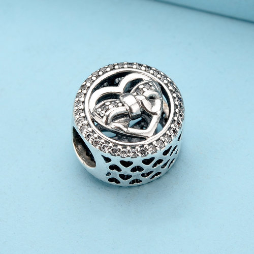 潘多拉pandora s925银正品爱心蝴蝶结手链串珠792146CZ