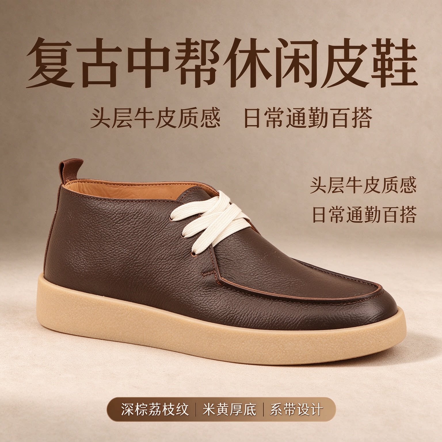 男士真皮中帮休闲皮鞋舒适