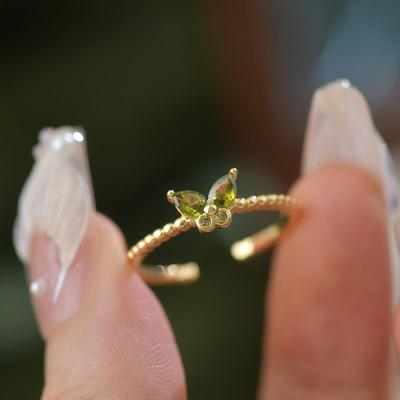 「弗洛兹湖畔」法式高级感小众设计感橄榄绿锆石戒指女时尚百搭环