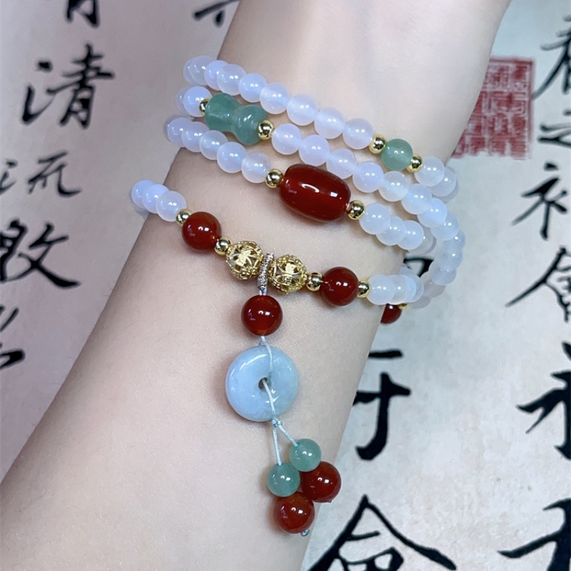 天然冰种荔枝冻手串白玛瑙平安扣多圈新中式项链手链轻奢小众女款