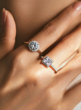 法国chrry koops925银几何锆石满钻婚戒系列轻奢闪耀圆形方糖