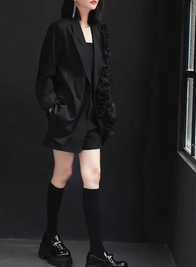 日系cherrykoko25173新款设计感立体花外套高腰短裤洋气显瘦女装