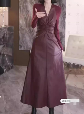 日系cherrykoko24815新款御姐轻熟风v领拼接帅气连衣裙修身显瘦