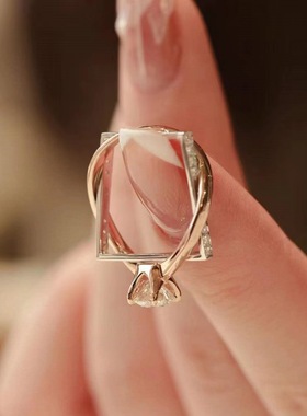 日系cherrykoko方形双层玫瑰金仿真女分金色求婚克拉四爪戒指