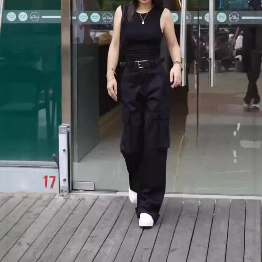 日系cherrykoko24722新款无袖色修身背心休闲帅气工装裤时尚女