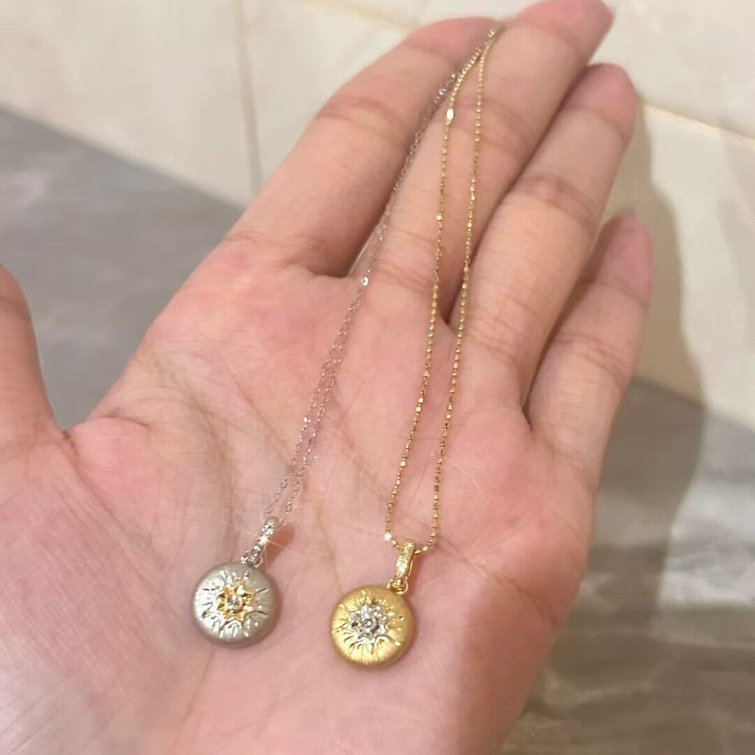 日系cherrykokos925银法式复古八芒星吊坠拉丝项链高级感锁骨