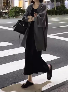 日系cherrykoko24951新款炸街中长款宽松开衫开叉连衣裙女潮