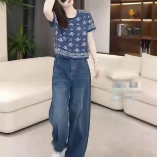 上衣宽松休闲牛仔裤 设计复古短袖 女 新款 日系cherrykoko春季