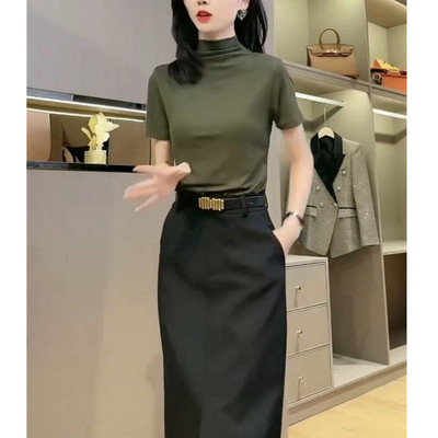 日系cherrykoko23050春季新款色短袖修身打底衫+高腰半身裙时尚