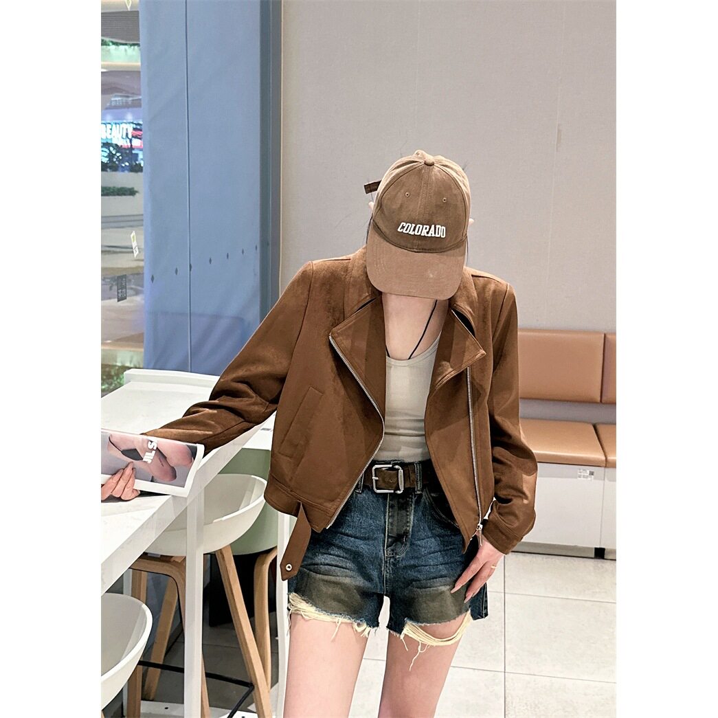 法国cherry kitty新鹿皮绒外套女秋季新款高级感机车服小个子短款