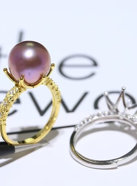 日系CherryKokoDIY配件简约 S925镀银镀18k金珍珠戒指空托 女款