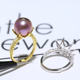 日系CherryKokoDIY配件简约 S925镀银镀18k金珍珠戒指空托 女款