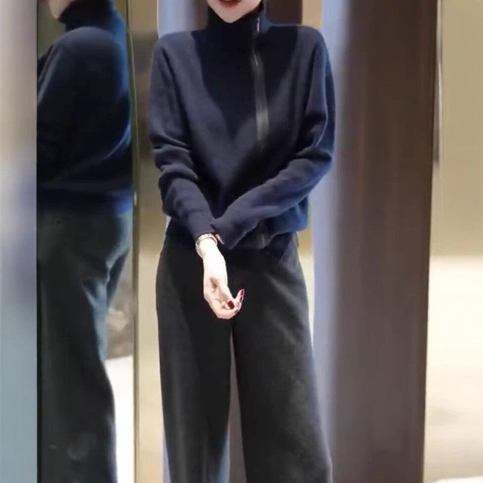 日系cherrykoko新款高领拉链色外套休闲长裤时尚显瘦女装