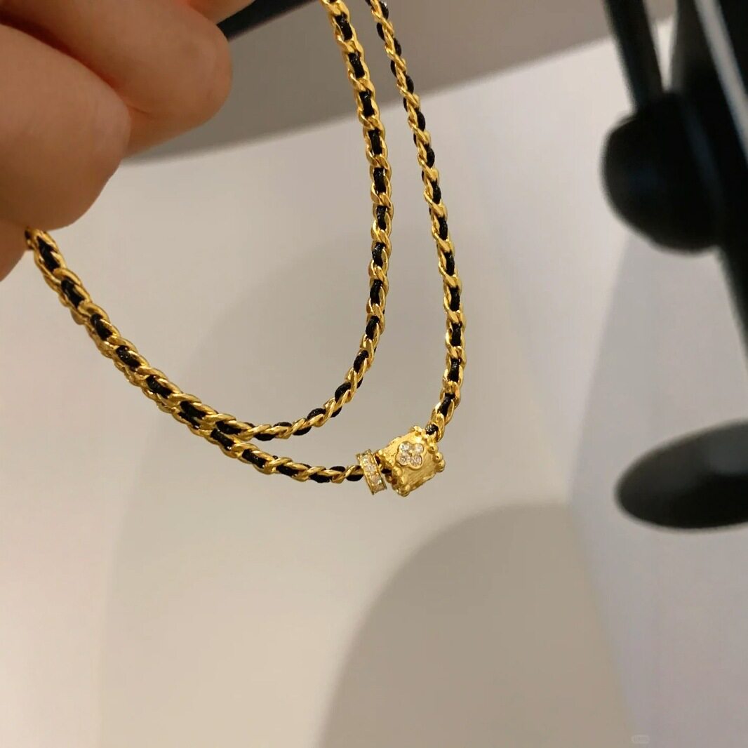 日系cherrykokos925银小香风黑金编织设计小蛮腰手链中古轻奢微