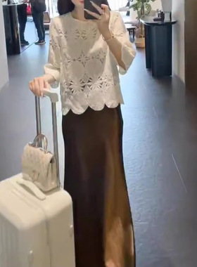 日系cherrykoko24851新款高级白色镂空上衣高腰鱼尾半身裙时尚女