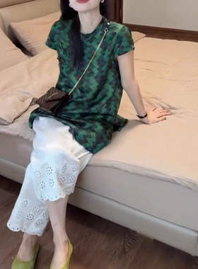 日系cherrykoko25587夏季新款时尚复古短袖衬衫花边镂空阔腿裤女