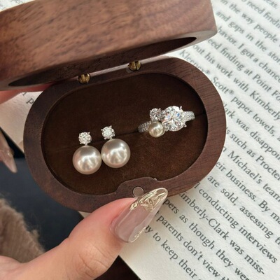 日系CherryKoko轻奢高级感大圆钻珍珠戒指耳钉镶嵌锆石简约设计