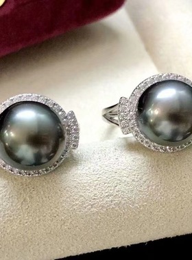 日系cherrykoko高贵海水大溪地仿黑珍珠18k镶指活口指环正圆强光