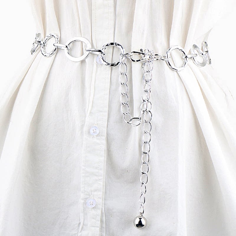 韩版金属腰链女配连衣裙时尚圆圈链条腰带大码加长百搭装饰裙带潮