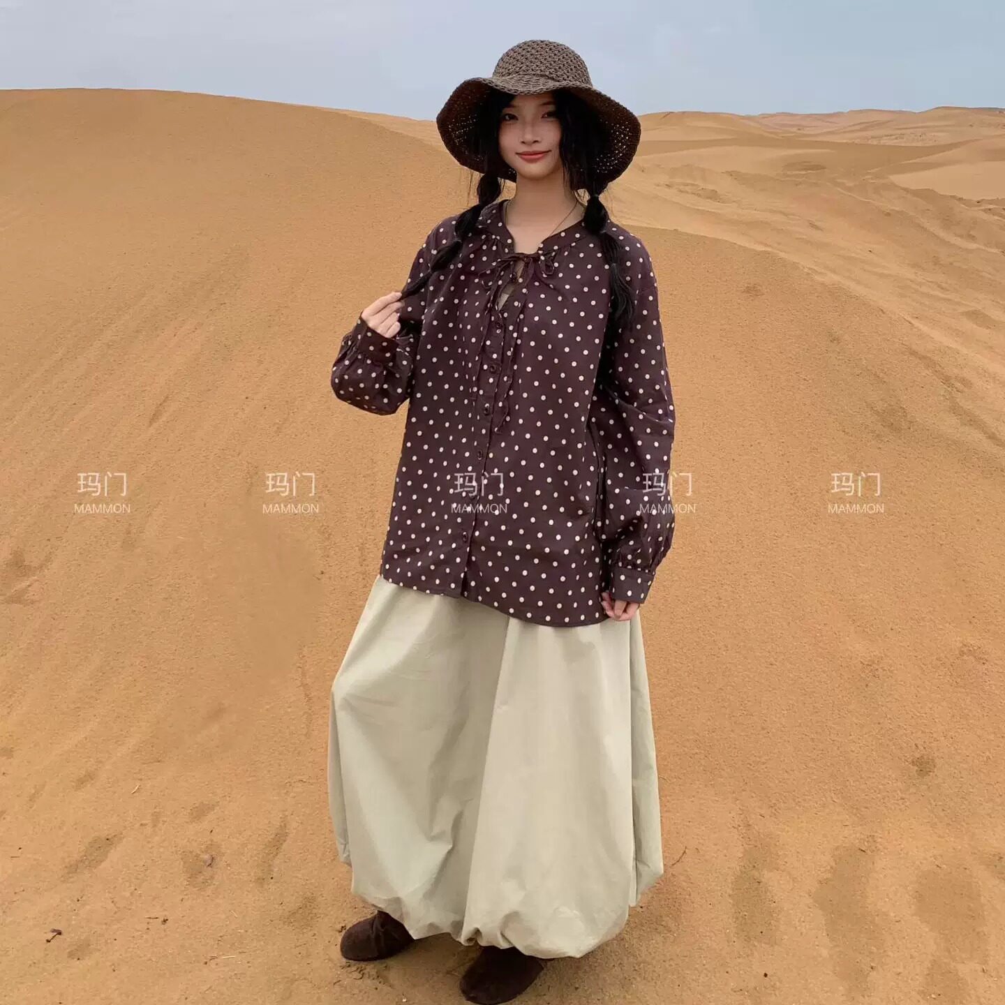 玛门定制波点系带时间减龄衬衣图片