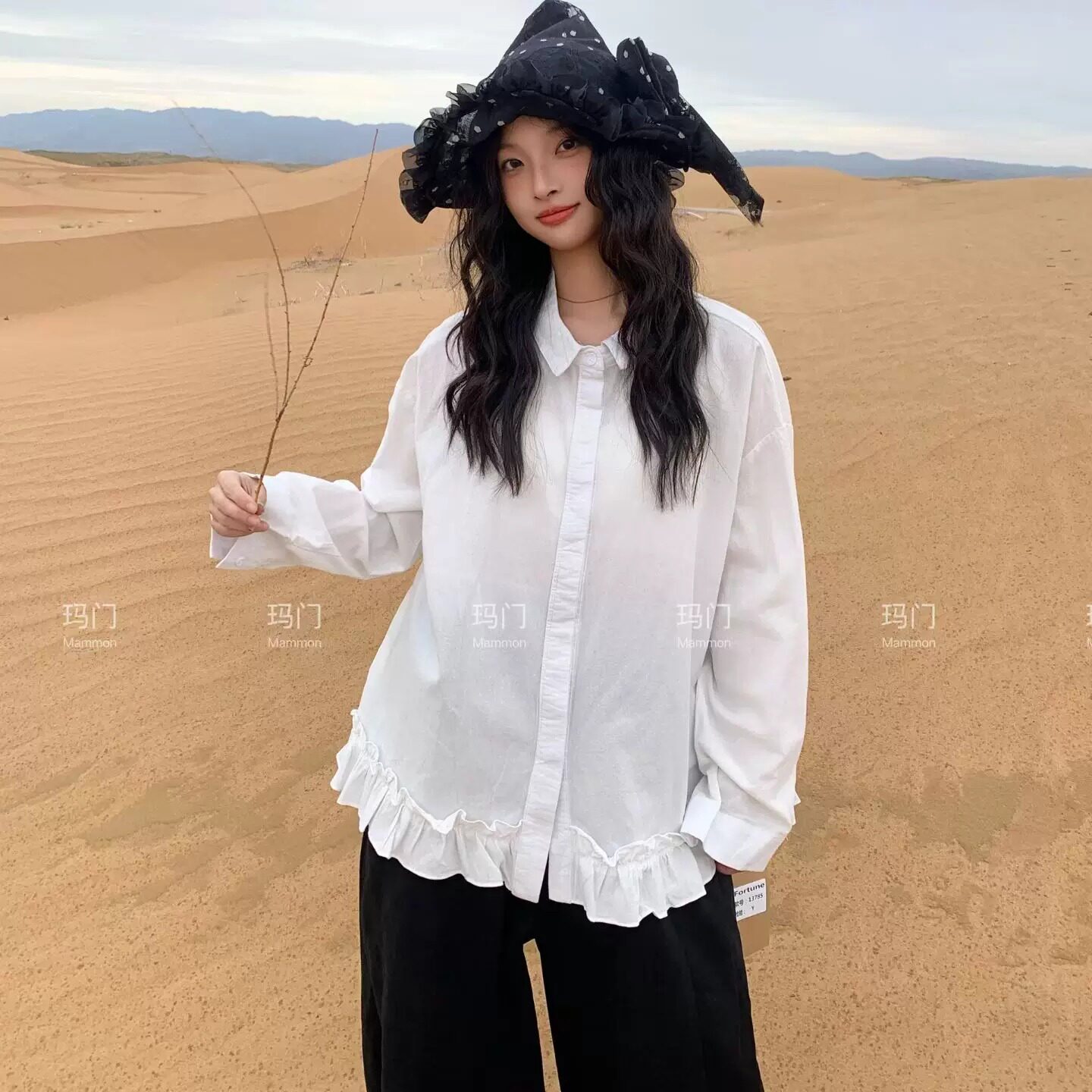 玛门领口带领结花朵设计感衬衣图片