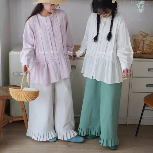 玛门圆领压褶设计感衬衣