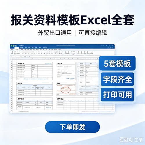 报关资料模板Excel全套出口装箱单发票合同报关预录单自动生成