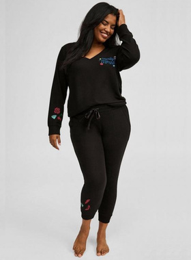 外贸TORRID大码女装欧美风时尚百搭显瘦针织套装上衣裤子