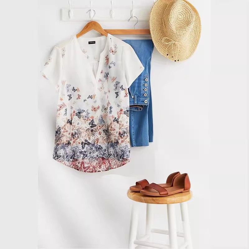 Plus Size Chiffon Shirt大码200斤宽松春夏网眼雪纺衬衫胸围120