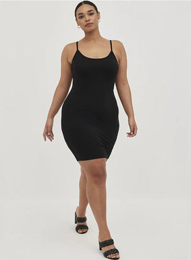 Plus Size Stretch Dress大码修身高弹力透气吊带居家睡裙连衣裙