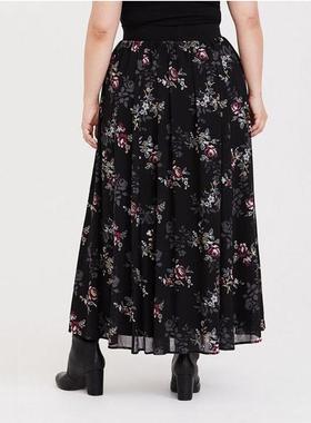 A字大摆碎花TORRID厚秋冬雪纺半身裙新160斤高腰百搭气质褶皱显瘦